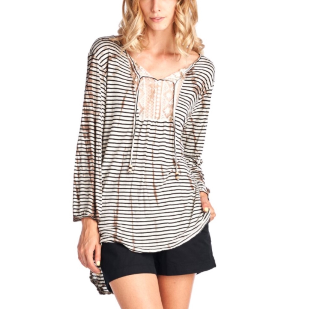 Stripe tie dye lace inset tunic